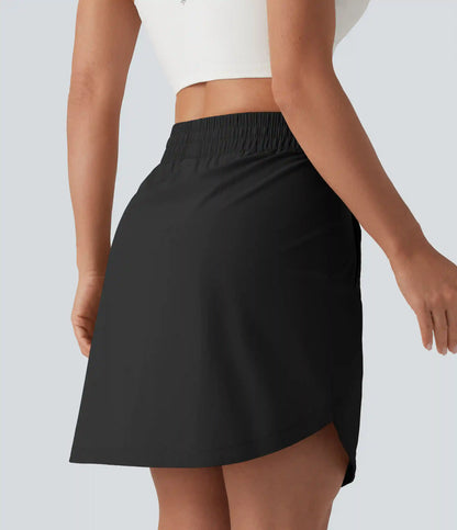 High Waisted Drawstring 2-in-1 Curved Hem Mini Golf Skirt with Pockets-Longer Length