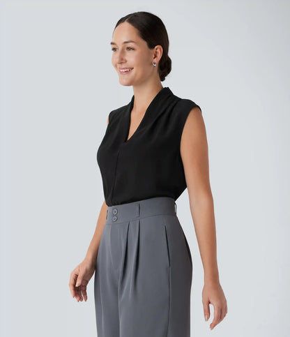 V Neck Sleeveless Work Blouse