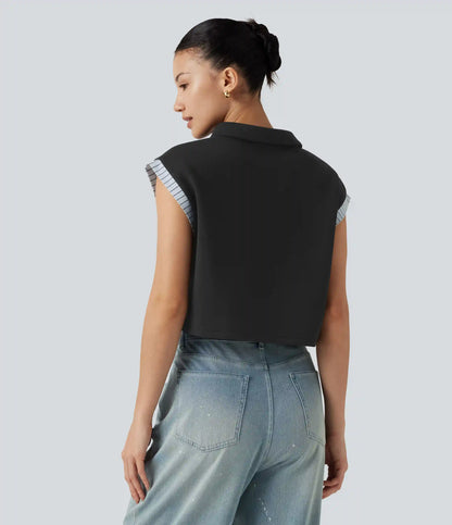 Dropped Short Sleeve Color Block Casual T-Shirt