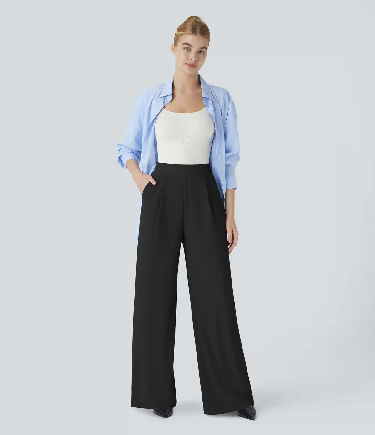 Halara Flex™ High Waisted Body Sculpt Waist-Slimming Pocket Wide Leg Micro Waffle Work Pants