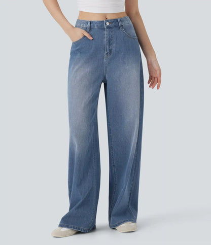 Halara Flex™ Mid Rise Washed Casual Baggy Jeans with Pockets