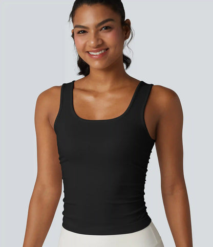 OneForm Seamless Flow Square Neck Ruched Yoga Tank Top