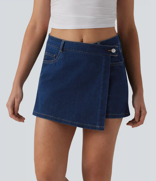 Halara Flex™ Mid Rise Asymmetric Denim Micro Casual Skort with Pockets