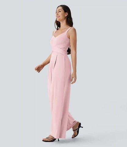 U Back Sleeveless Casual Jumpsuit with Pockets