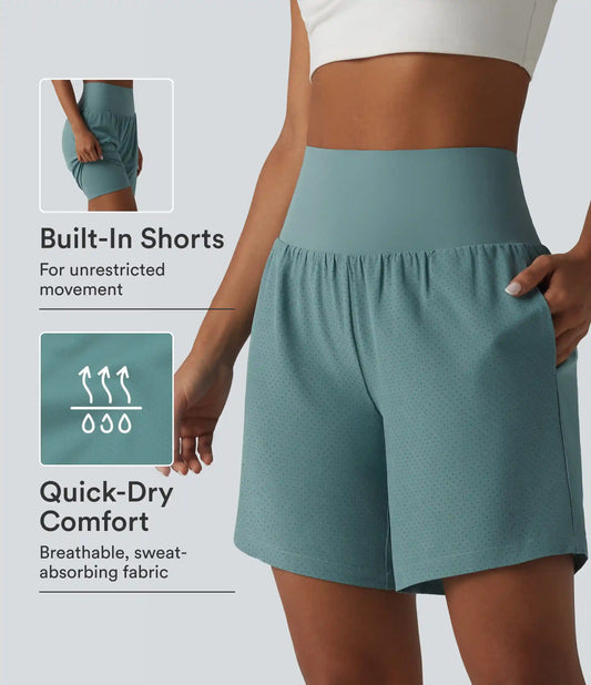 Super High Waisted Tummy Control 2-in-1 Quick Dry Yoga Shorts 7'' with Pockets