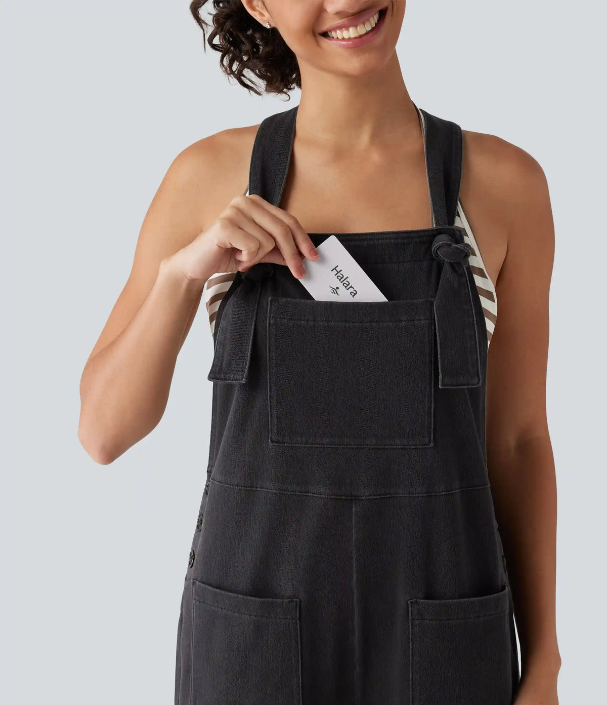 Halara Flex™ Denim Square Neck Sleeveless Tapered Casual Jumpsuit with Pockets