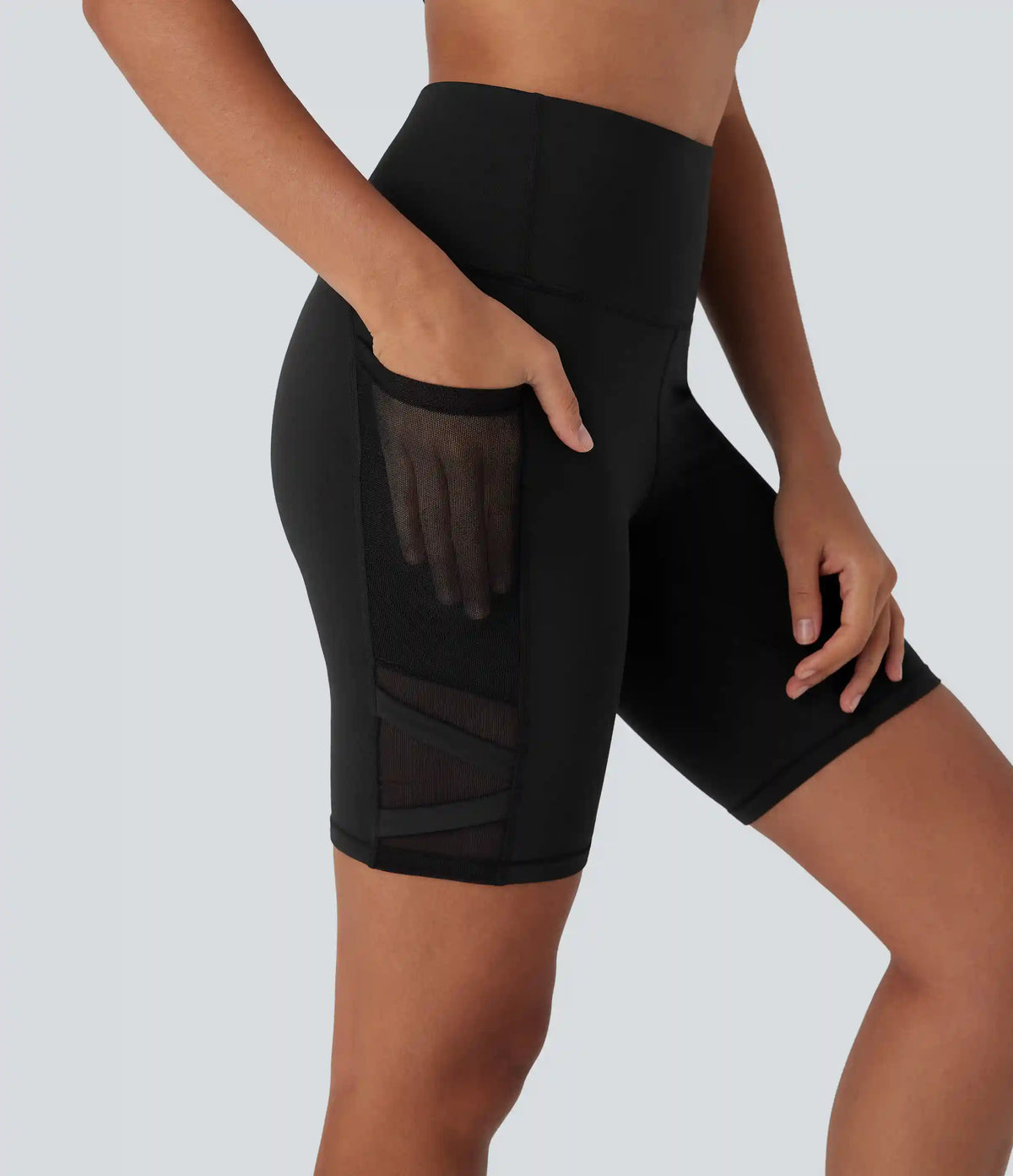 SpeedWave™ High Waisted Contrast Mesh Quick Dry Yoga Biker Shorts 7'' with Pockets