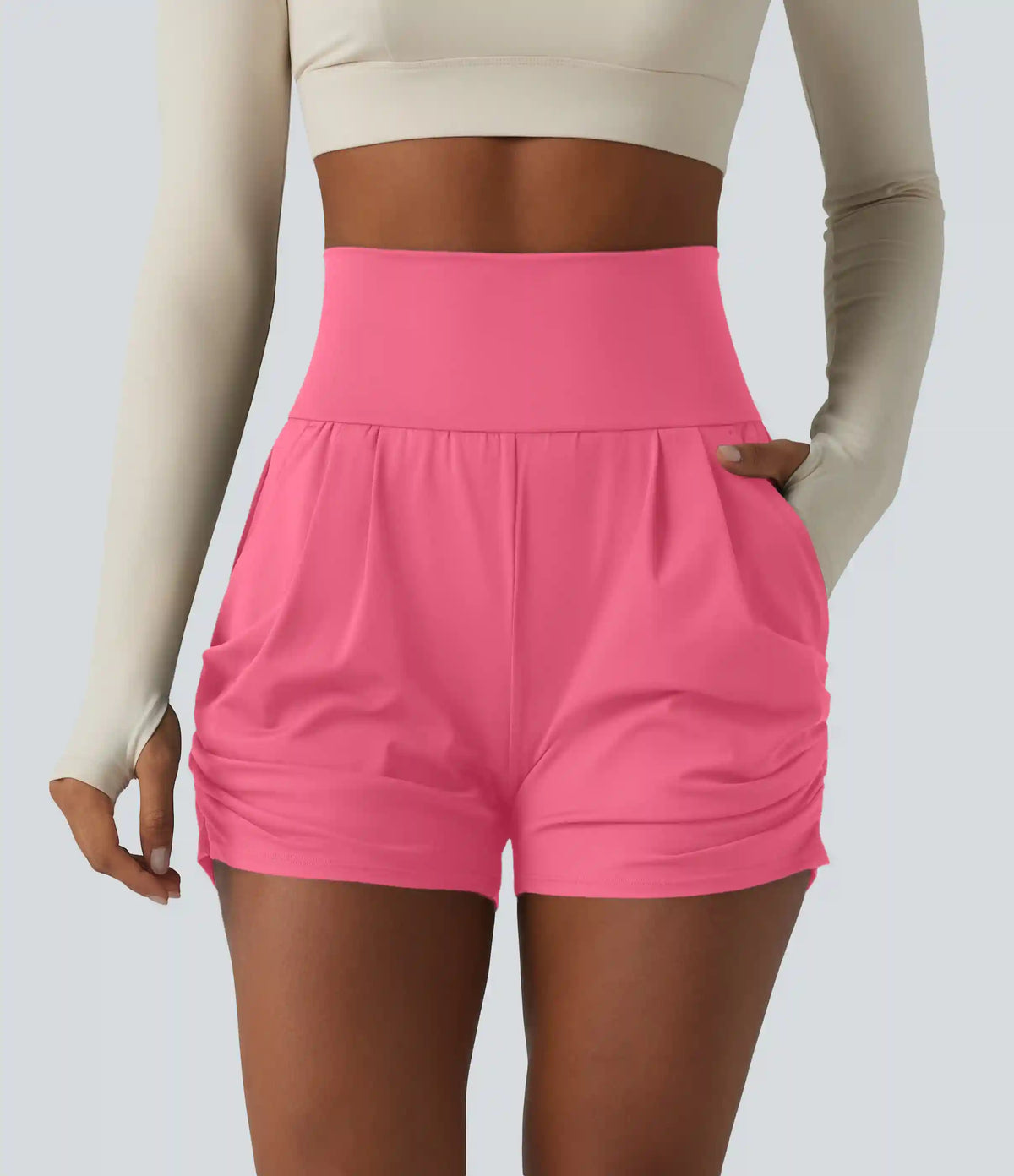SoftlyZero™ Airy High Waisted Ruched InstantCool Yoga Shorts 3'' with Pockets