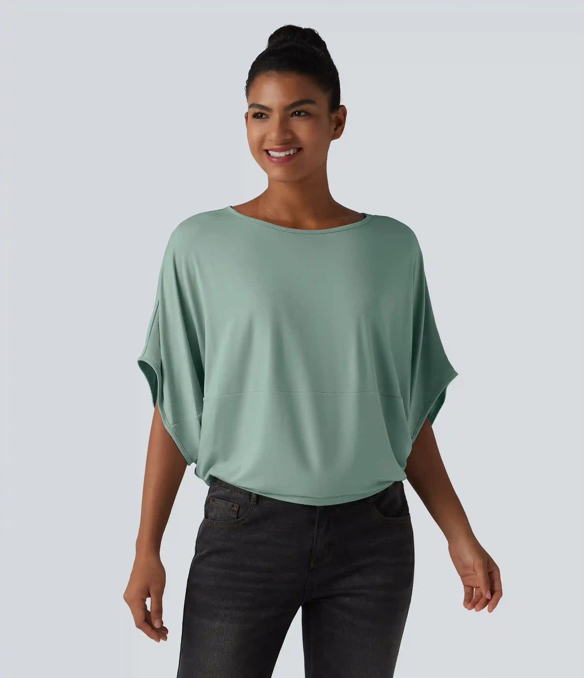 Round Neck Batwing Sleeve Relaxed Casual Top