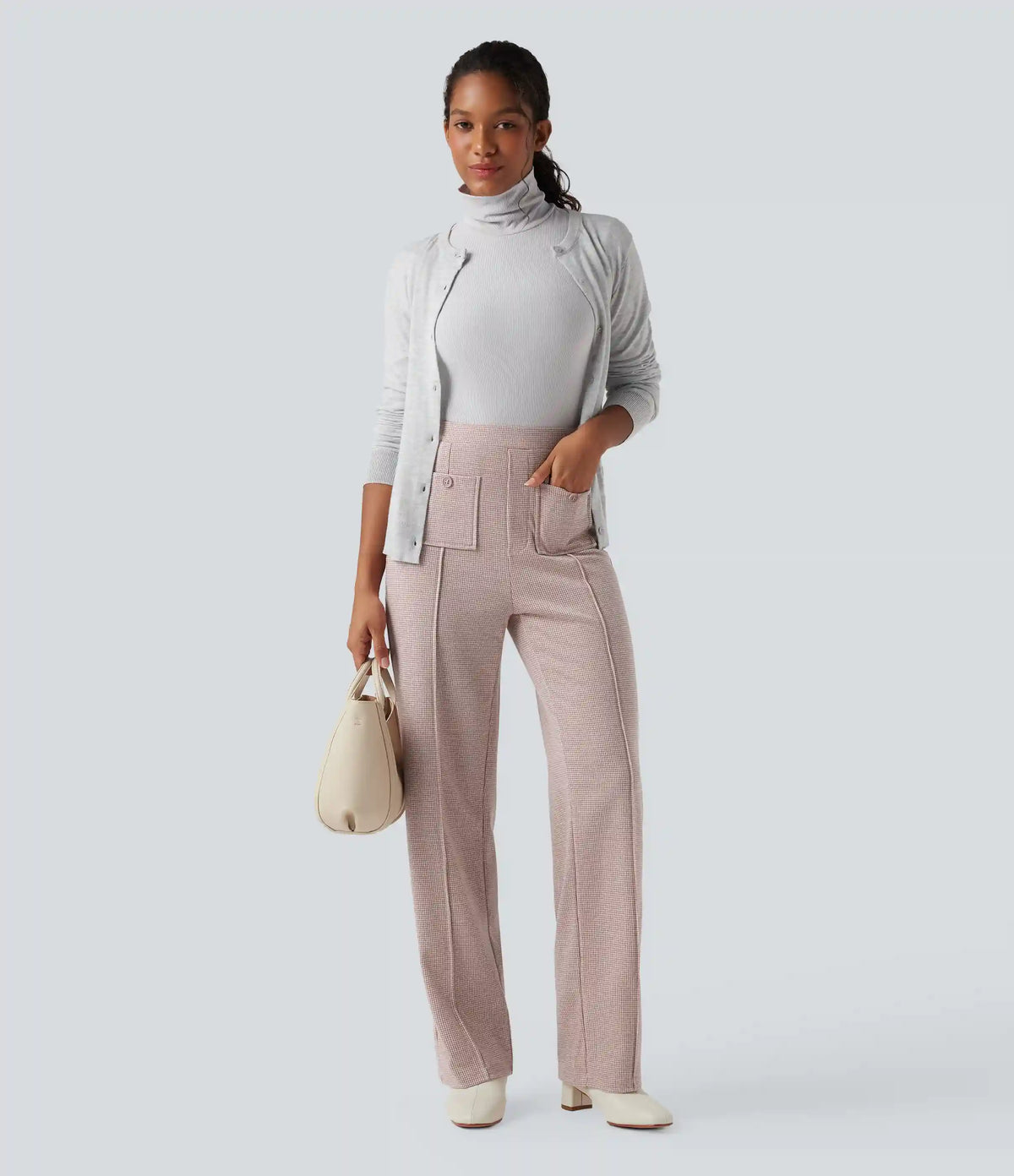 Halara Flex™ High Waisted Straight Leg Houndstooth Work Pants with Pockets