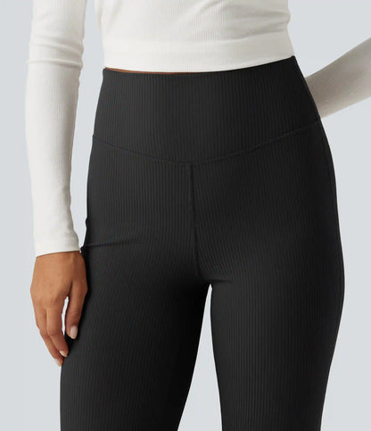 Ribbed High Waisted Bootcut Yoga Leggings with Pocket