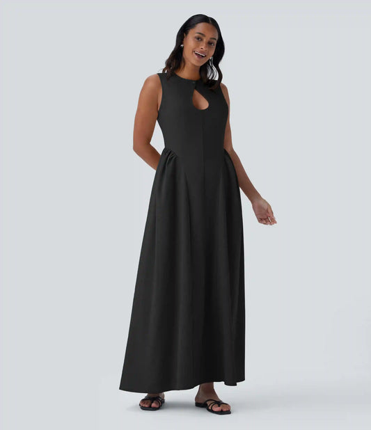 Round Neck Cut Out Sleeveless Maxi Dress