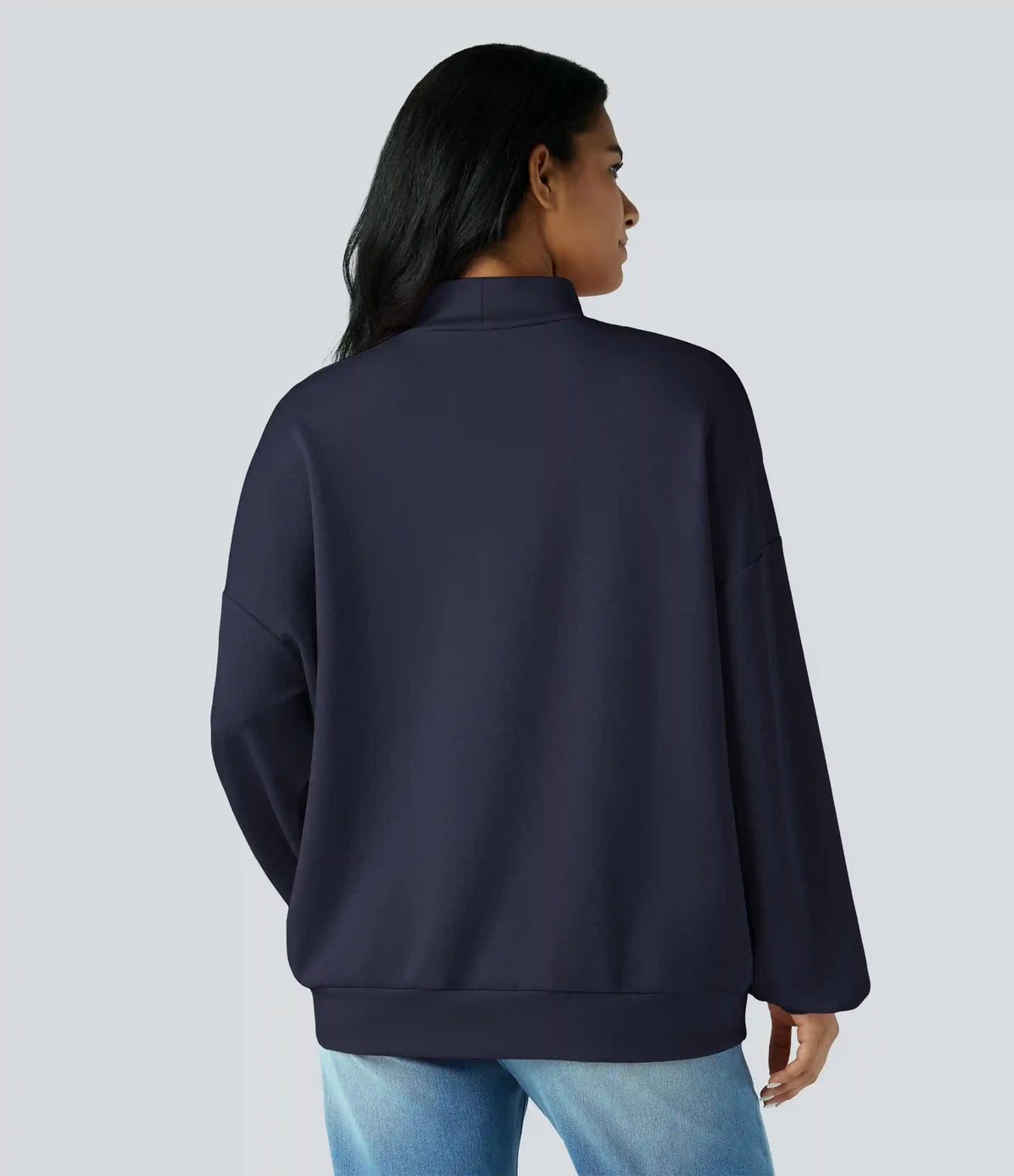 Mock-neck Relaxed Casual Sweatshirt with Pockets