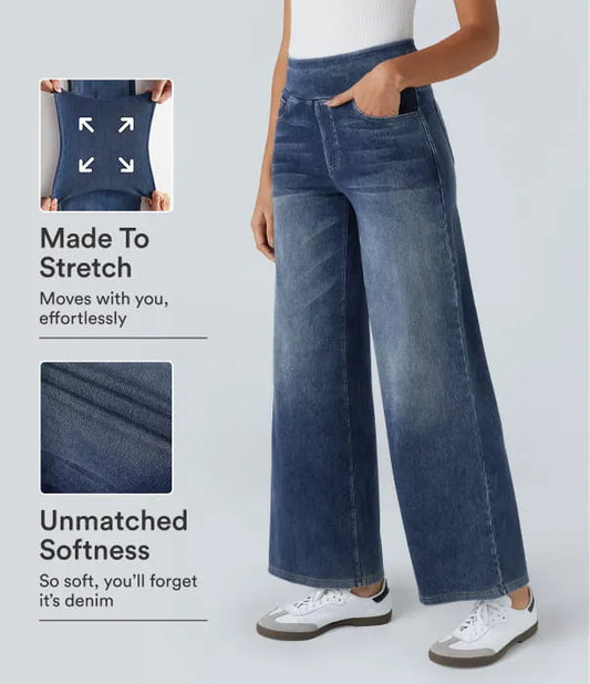 Halara Flex™ High Waisted Pockets Baggy Wide Leg Washed Casual Jeans