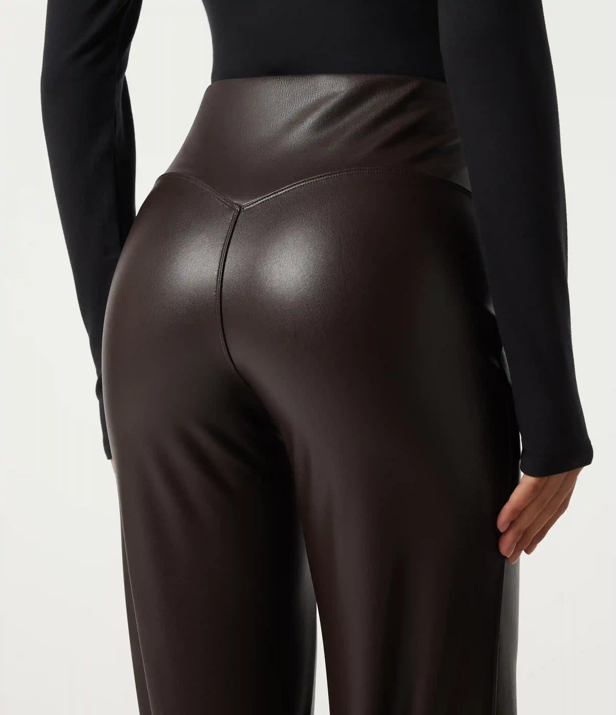 High Waisted Stretchy PU Fleece Tummy Control Casual Flare Pants with Pockets