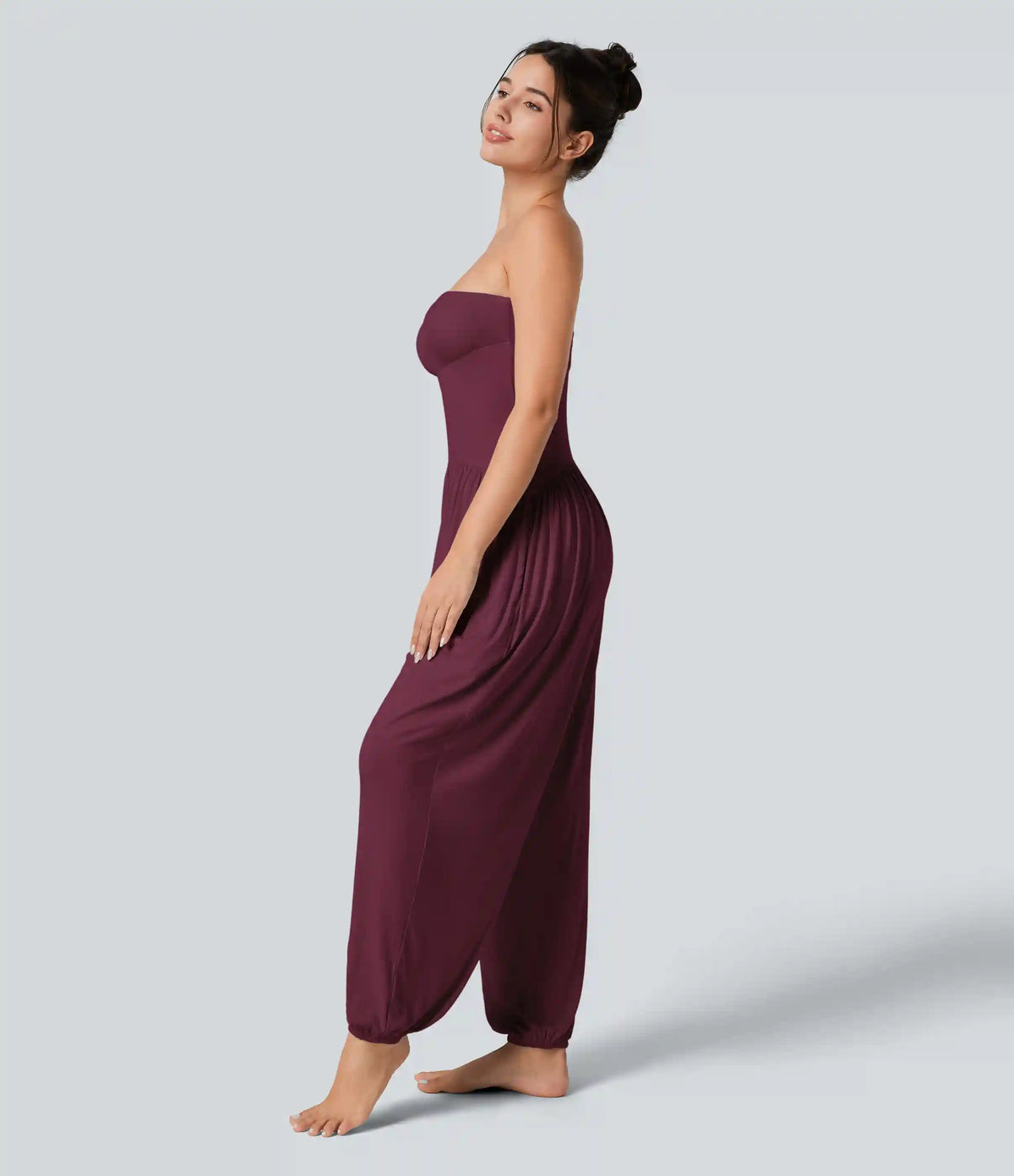 Ribbed Tube Backless Side Pocket Casual Jumpsuit