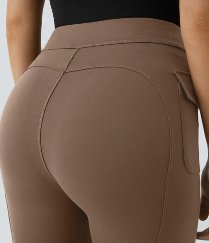 High Waisted Side Flap Pocket Flare Casual Cargo Pants