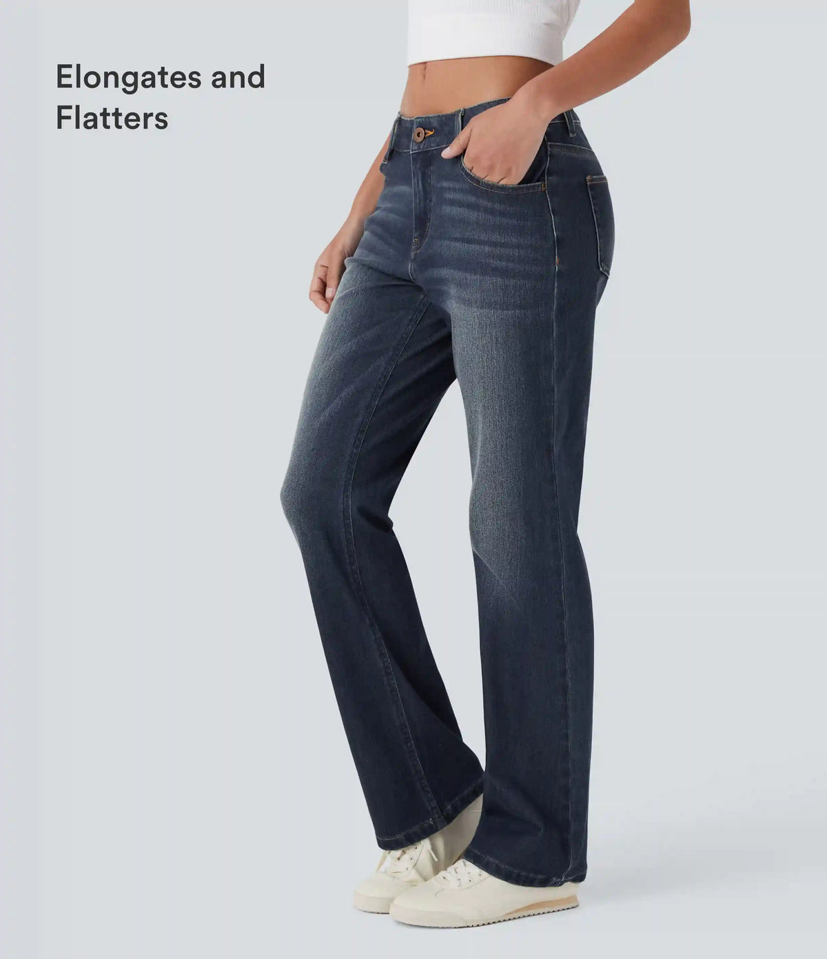 Halara Flex™ Low Rise Zipper Pockets Washed Casual Bootcut Jeans