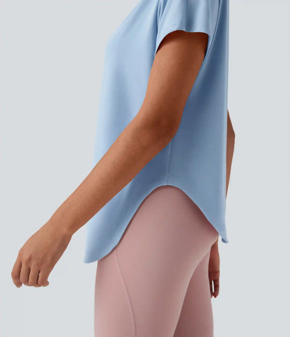 One Shoulder Short Sleeve Curved Hem High Low Quick Dry Yoga Sports Top
