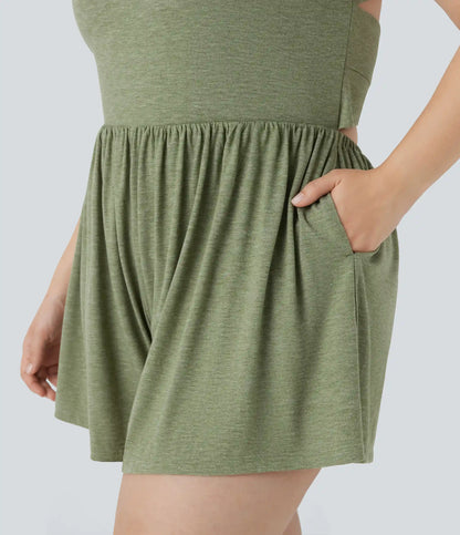 2-in-1 Plus Size Romper with Pockets-Easy Peezy Edition