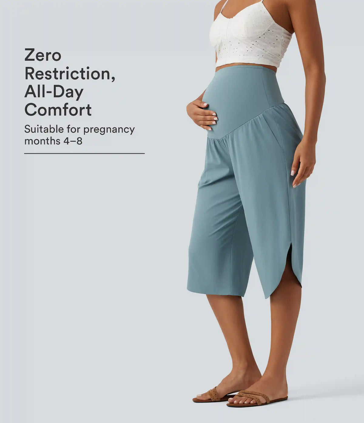 Breezeful™ Super High Waisted Curved Hem Quick Dry Capri Maternity Pants with Pockets