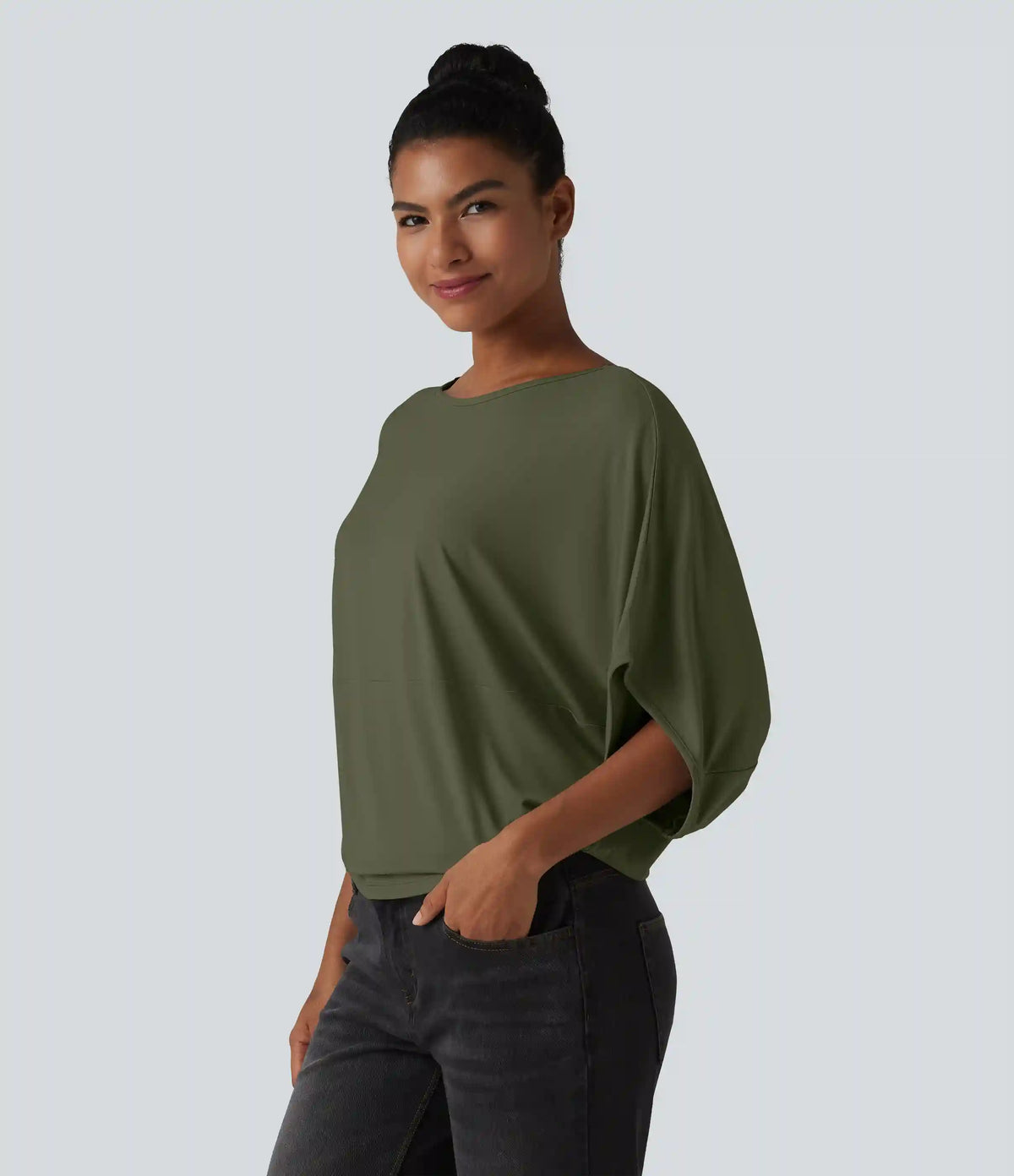 Round Neck Batwing Sleeve Relaxed Casual Top