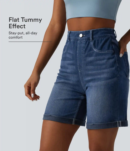 Halara Flex™ High Waisted Tummy Control Rolled Hem Skinny Casual Denim Shorts with Pockets