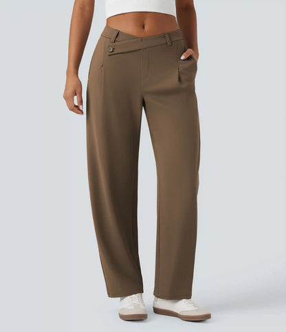 Halara Flex™ DayStretch Asymmetric Mid Rise Barrel Leg Work Pants with Pockets