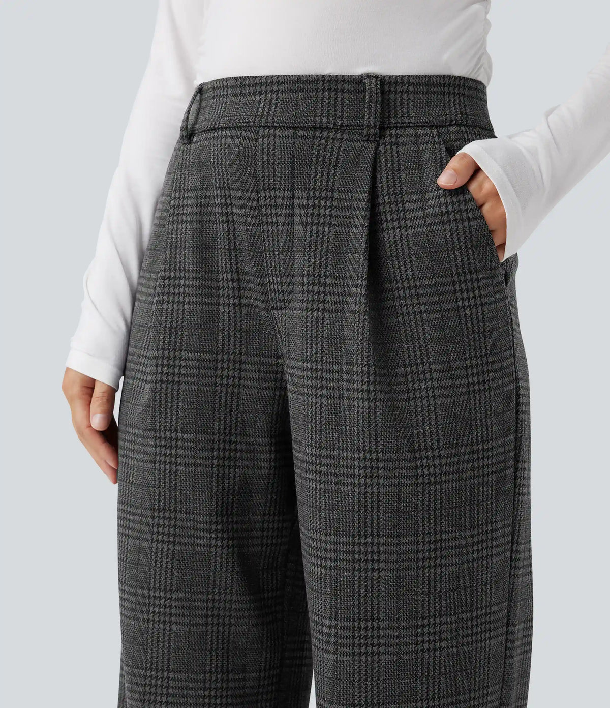 Halara Flex™ High Waisted Straight Leg Houndstooth Plaid Work Pants with Pockets