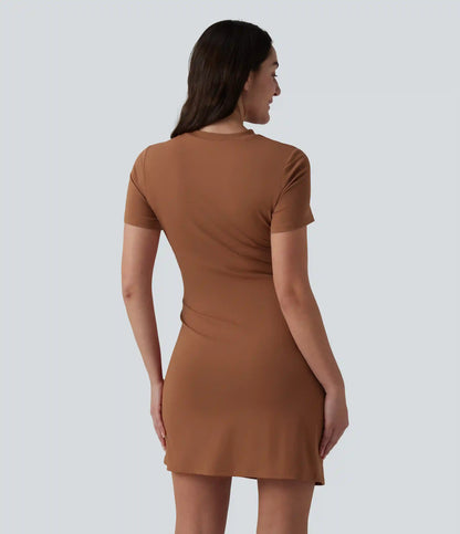 Round Neck Short Sleeve A-Line Casual Mini Dress