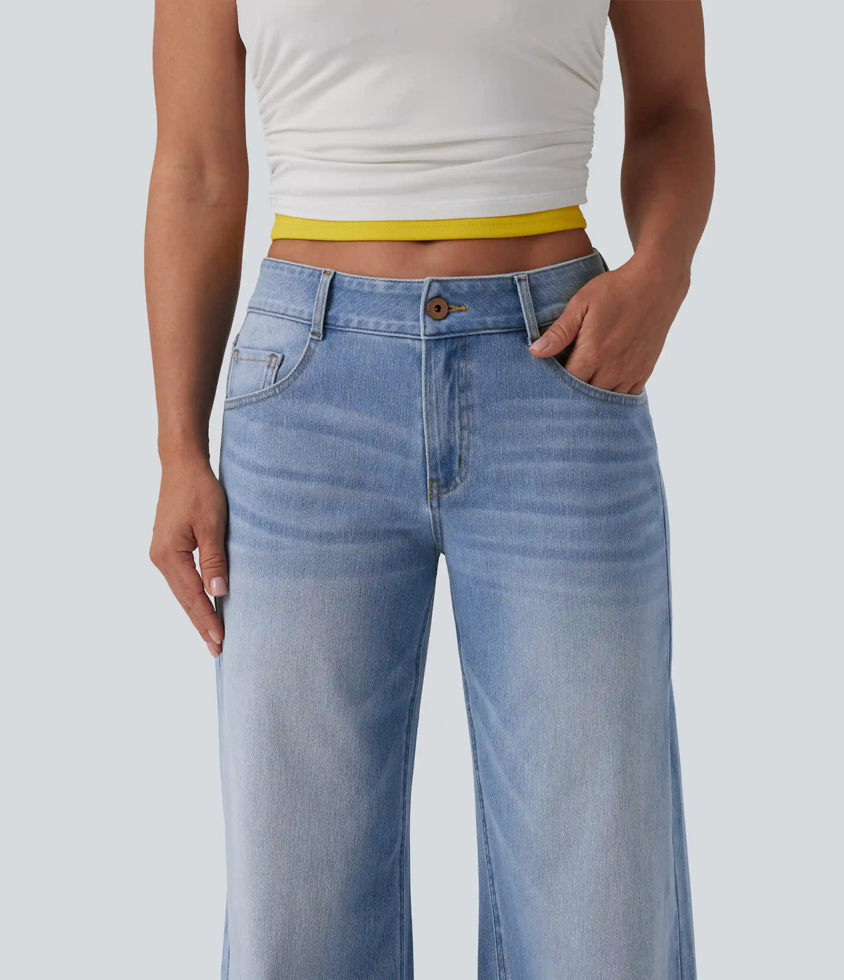 Halara Flex™ Low Rise Zipper Pockets Washed Baggy Wide Leg Casual Jeans