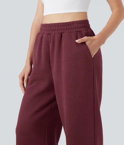 High-waisted Drawstring Fleece Casual Cotton Pants with Pockets
