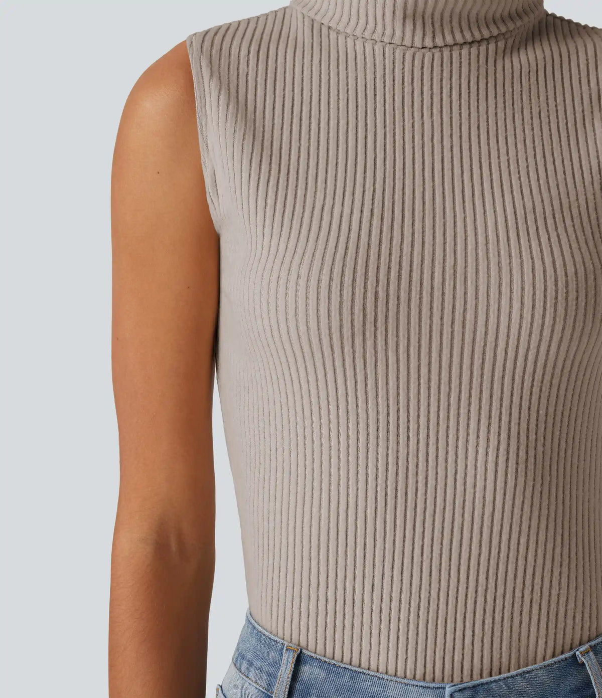 Ribbed Knit High Neck Casual Tank Top