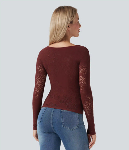 OneForm Seamless Flow Scoop Neck Cut Out Long Sleeve Casual Sports Top