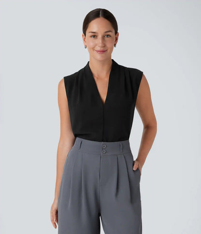 V Neck Sleeveless Work Blouse