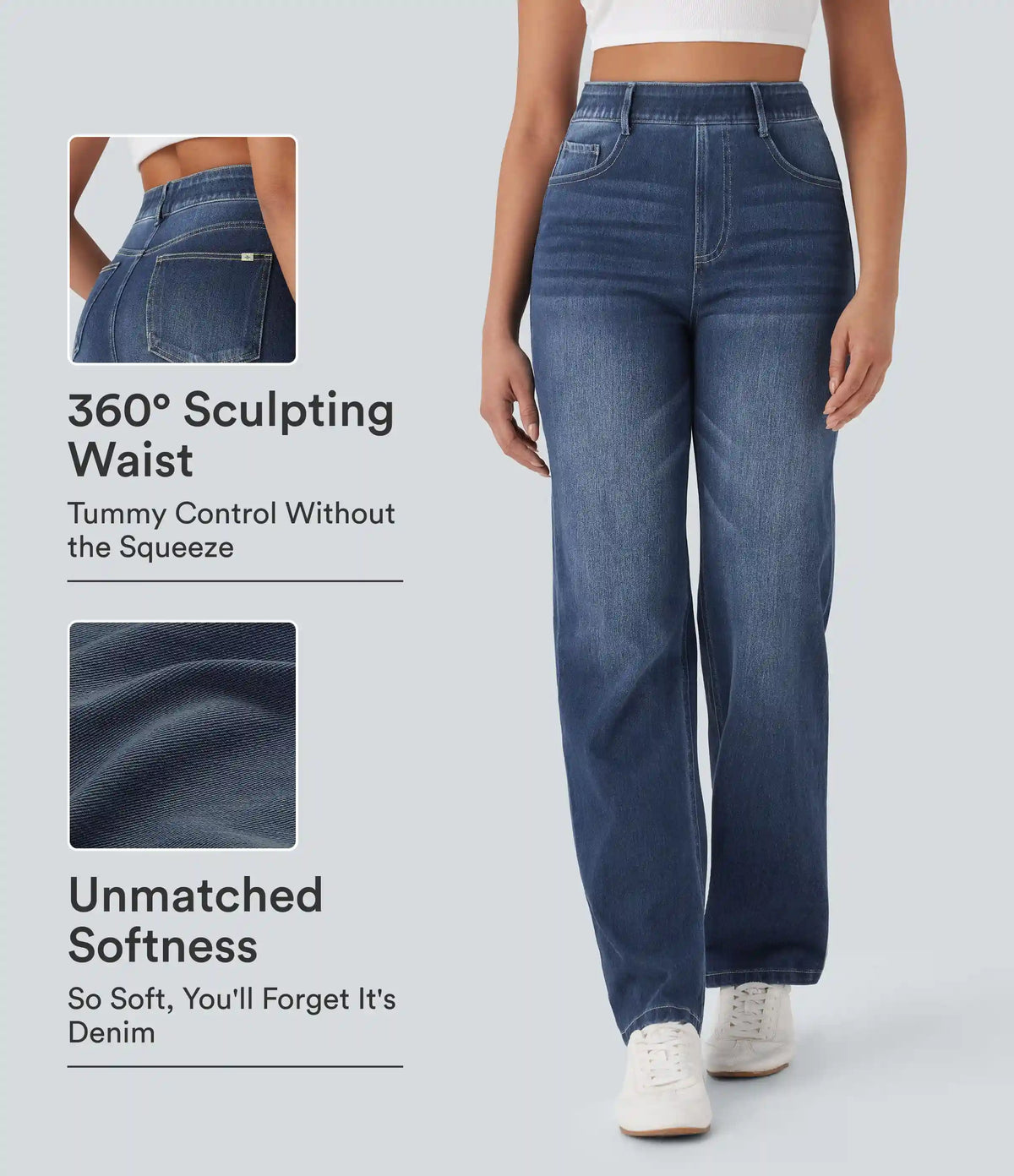 Halara Flex™ High Waisted Tummy Control Pockets Straight Leg Washed Casual Jeans