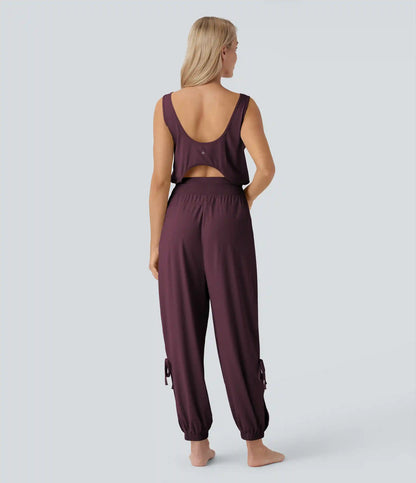 Sleeveless Cut Out Drawstring Pocket InstantCool Yoga Jumpsuit-UPF50+