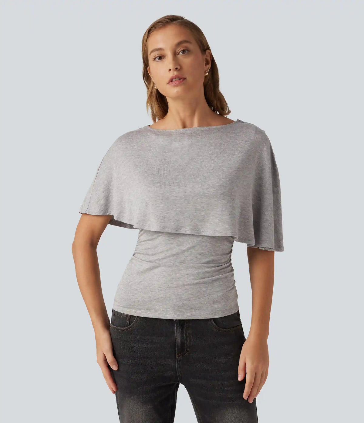 Ribbed Short Sleeve Asymmetric Casual Top