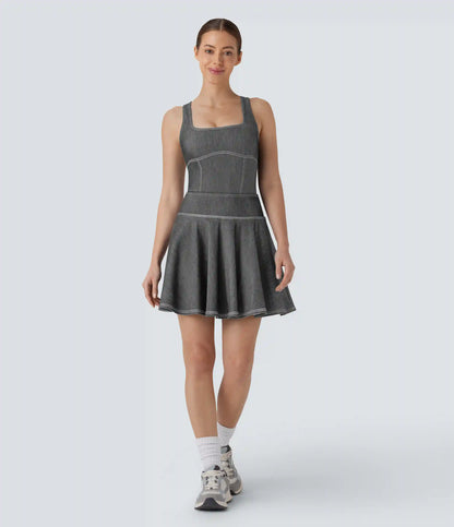 Halara Flex™ Square Neck Racerback InstantCool Washed Denim Tennis Bodysuit