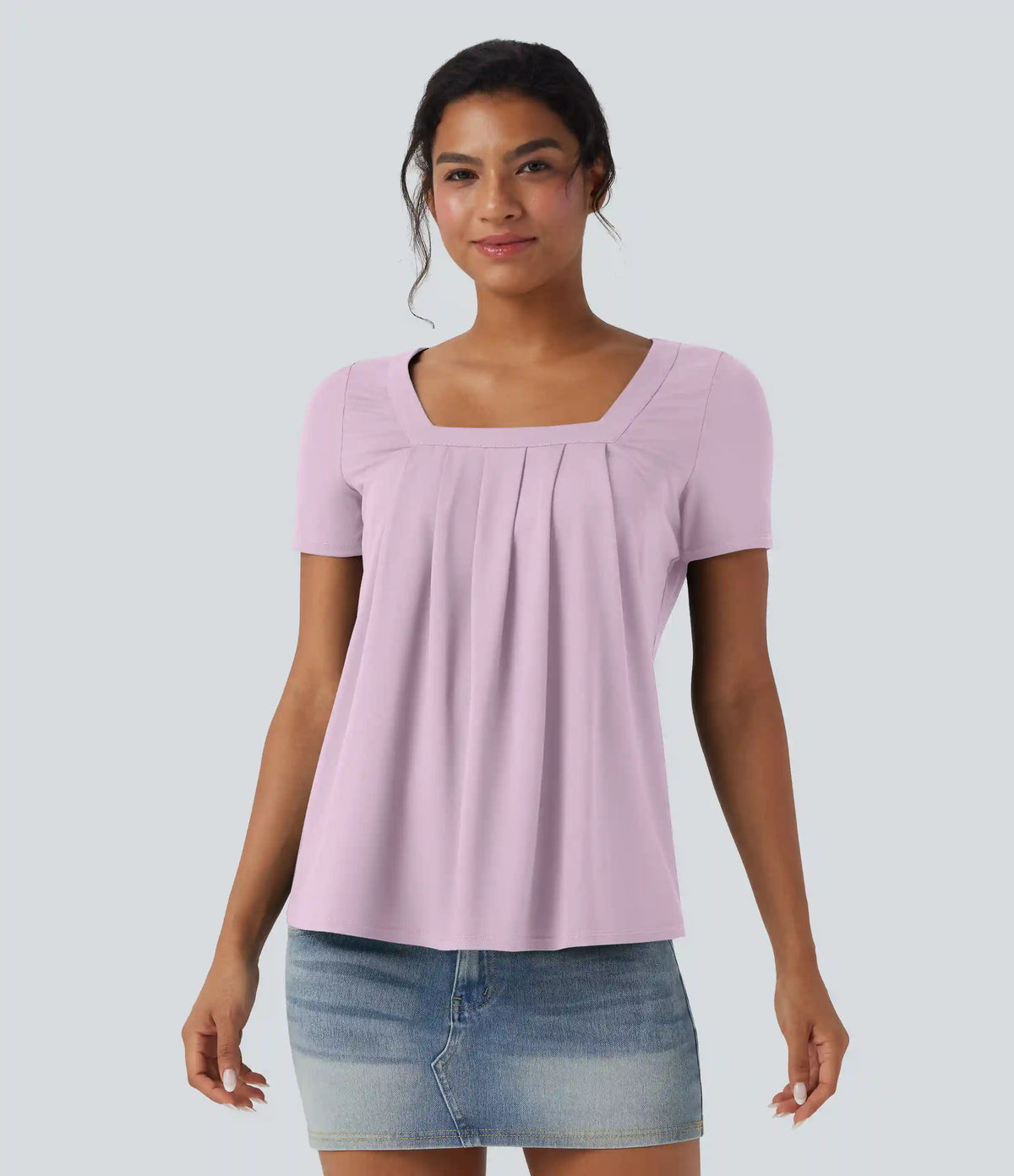 Square Neck Short Sleeve Casual Blouse