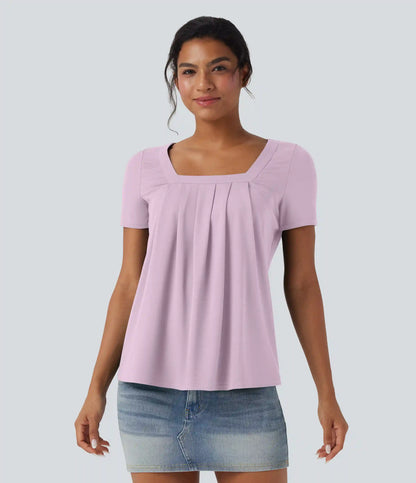 Square Neck Short Sleeve Casual Blouse