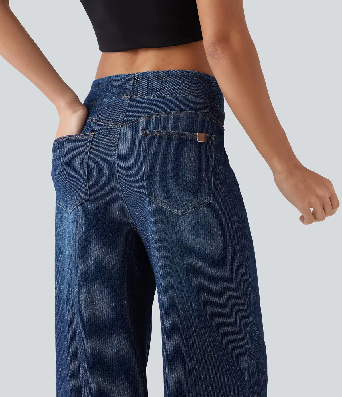 HalaraFlex™ High Waisted Wide Leg Silver Shine Casual Jeans with Pockets