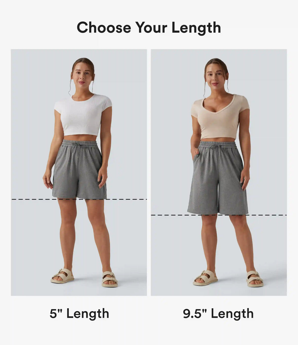 High Waisted Drawstring Casual Bermuda Shorts 9.5'' with Pockets