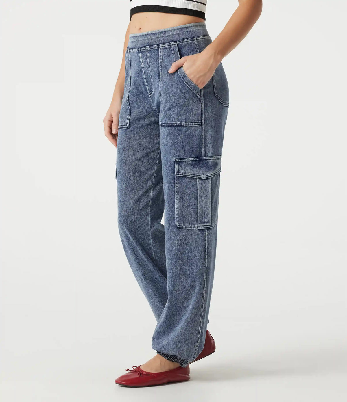 Halara Flex™ Denim Mid Rise Casual Cargo Joggers with Pockets