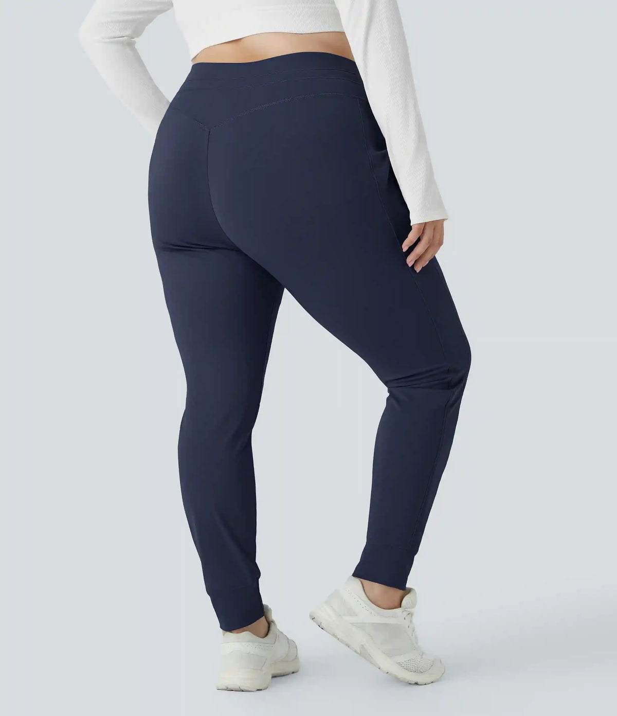 SoftlyZero™ Plush High Waisted Drawstring Pocket Plain Full Length Plus Size Joggers