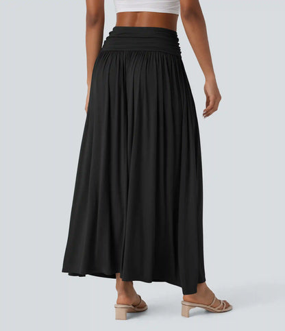 High Waisted Ruched Flowy Maxi Casual Skirt