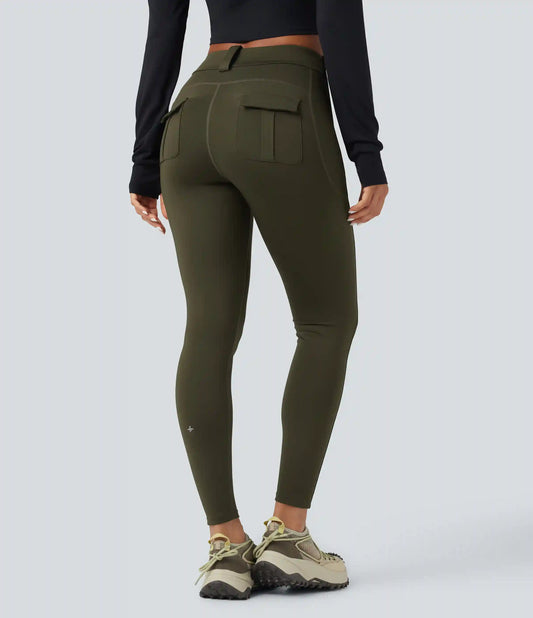 Wear-Resistant Mid Rise Cargo Hiking Leggings with Pockets