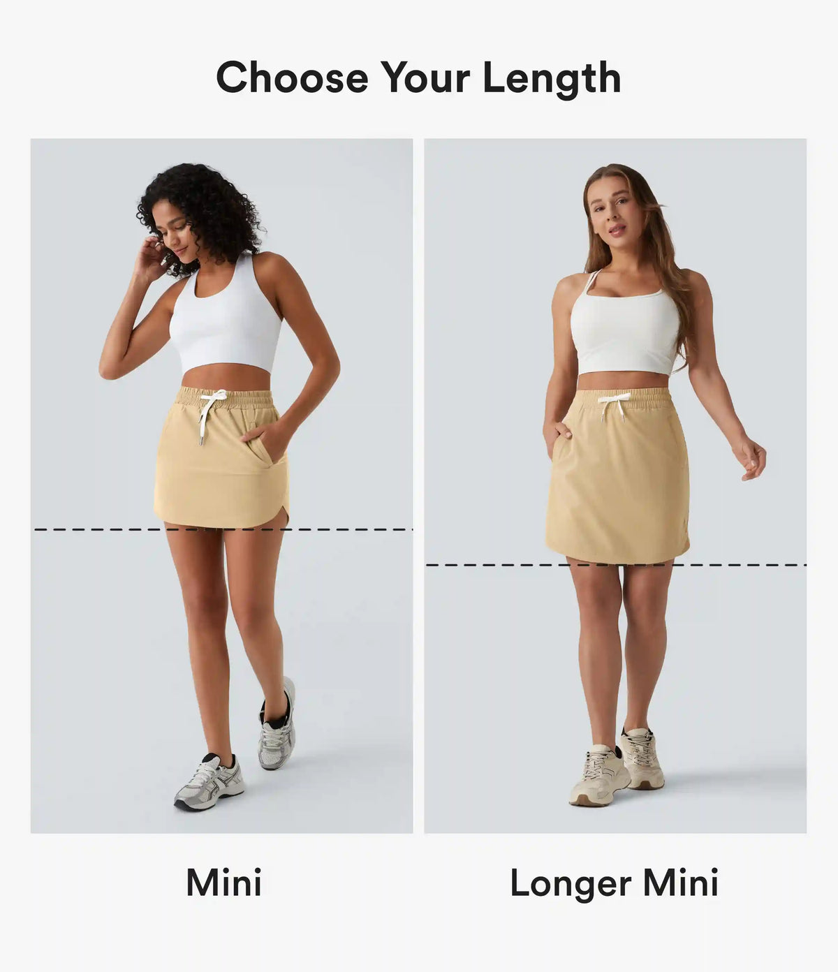 High Waisted Drawstring 2-in-1 Curved Hem Mini Golf Skirt with Pockets-Longer Length