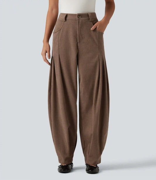 High Waisted Corduroy Casual Pants with Pockets