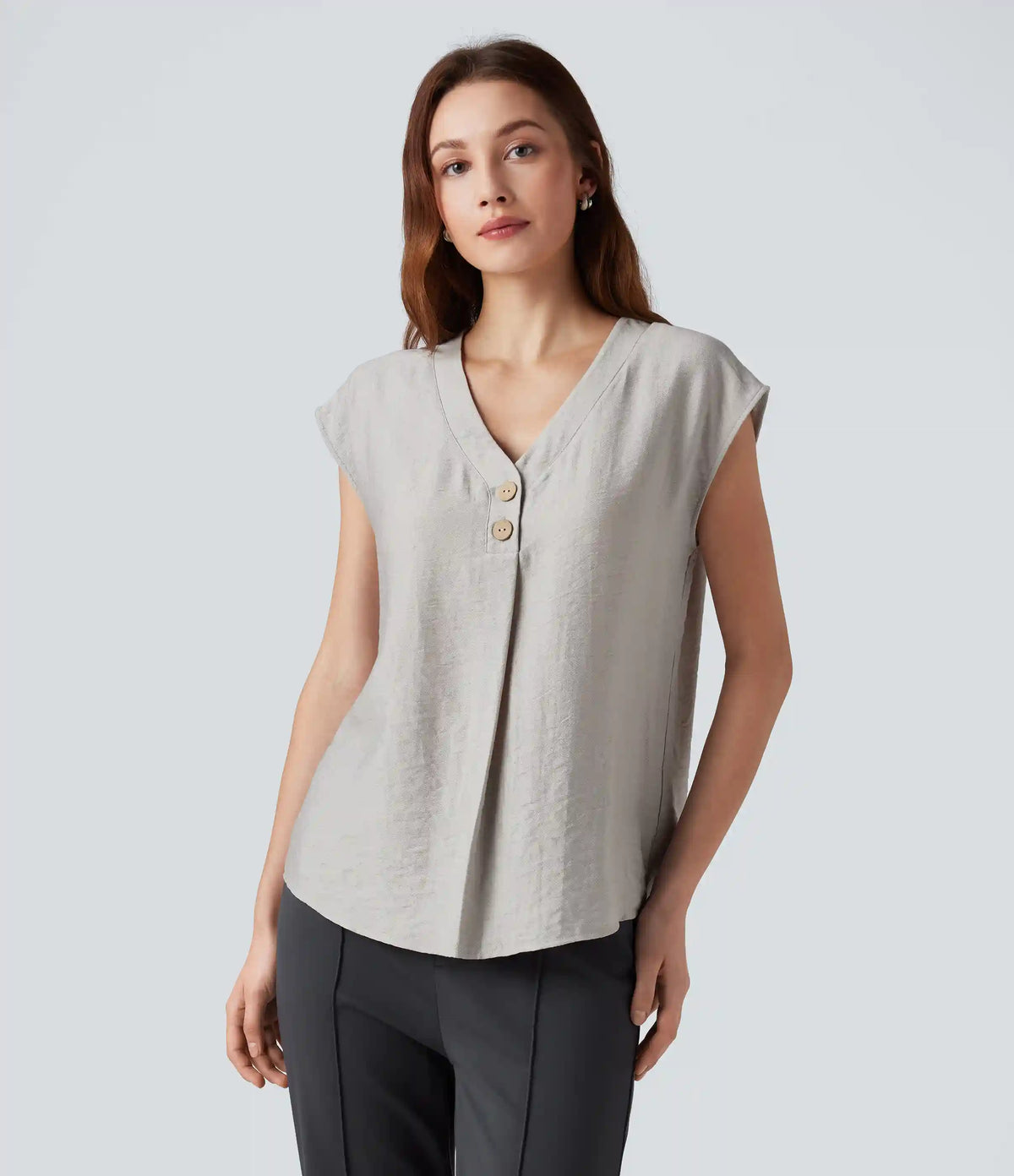 V Neck Cap Sleeve Decorative Work Blouse